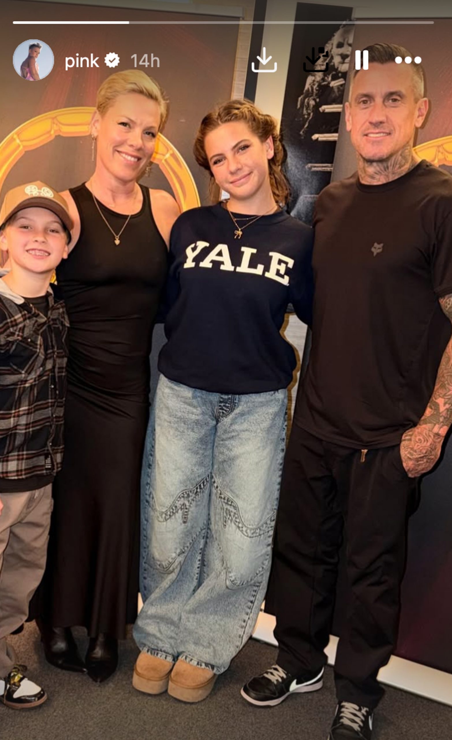Pink shares sweet family photo with husband Carey Hart and kids after denying marriage woes