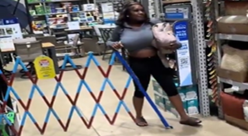 Customer moves safety barrier at Lowe’s despite employee warning her something could fall on her head, so she could grab pillows [VIDEO]